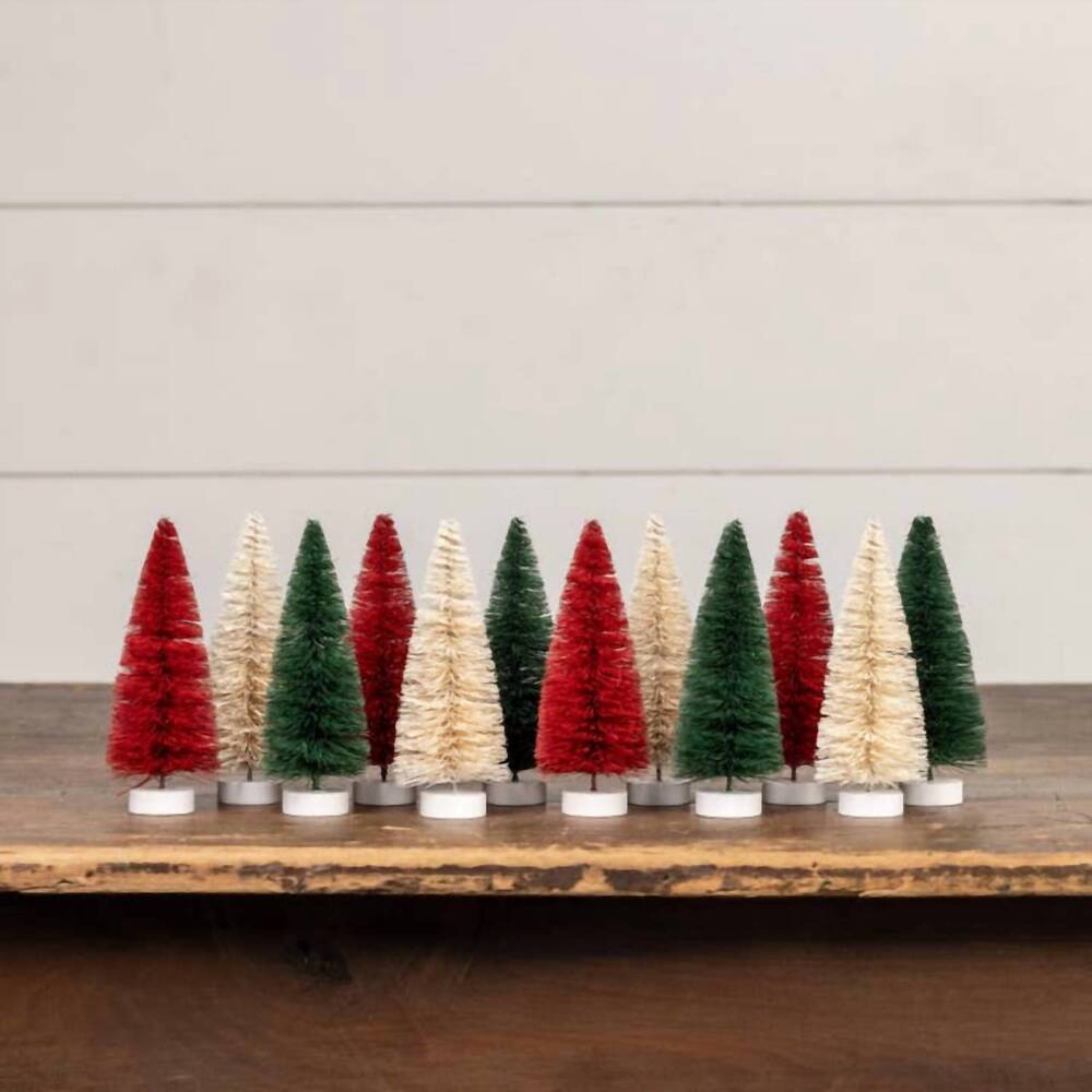 NEW RAGON HOUSE bottle brush trees - set of 12 in red/cream/green